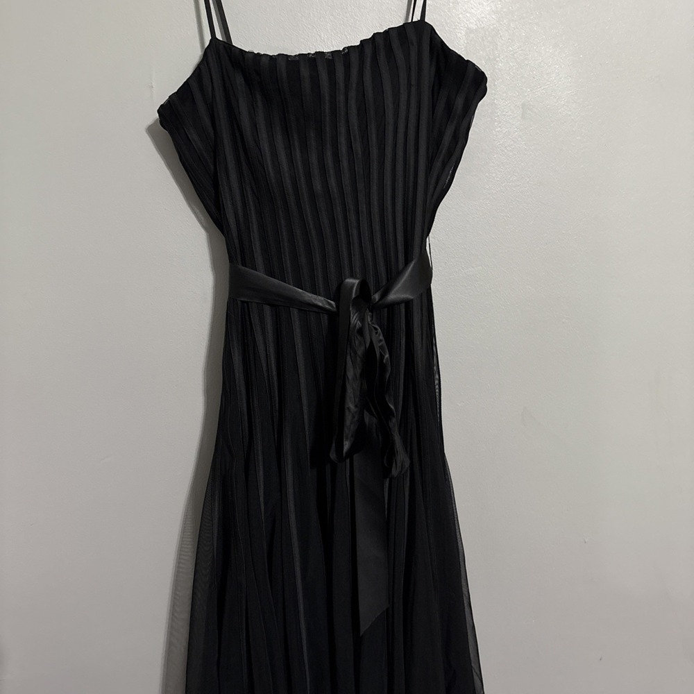 JS Collections Black‎ Tulle Striped Sleeveless Midi Holiday Party Dress Size 10 - Picture 3 of 13
